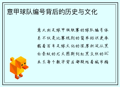 意甲球队编号背后的历史与文化
