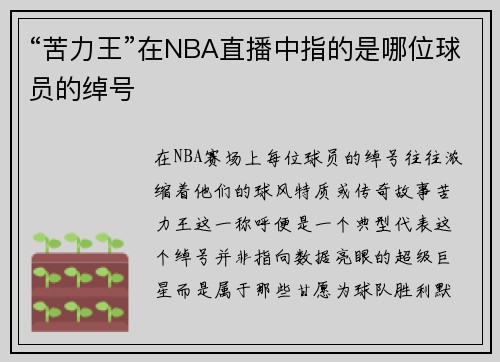 “苦力王”在NBA直播中指的是哪位球员的绰号